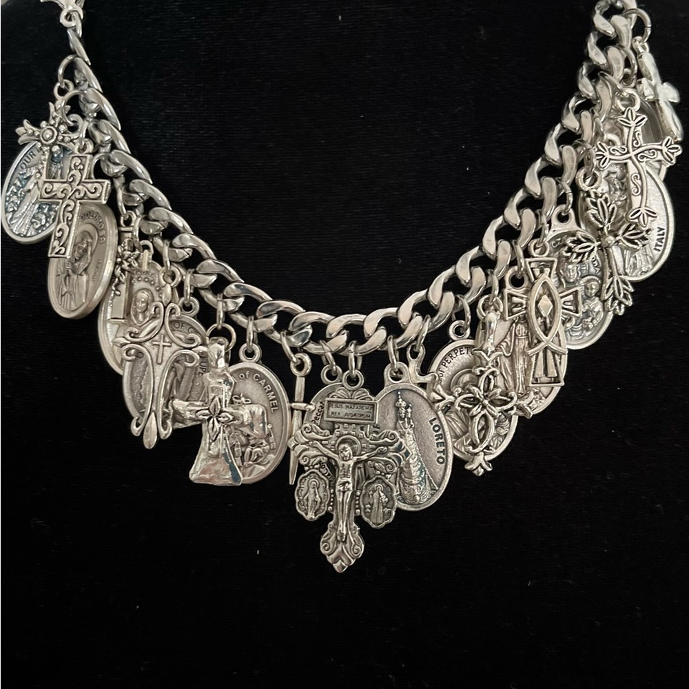 Charm Bracelet Saints & Crosses Silver Tone Catholic Charm Bracelet